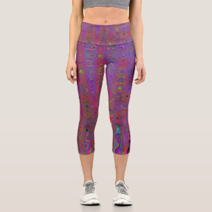 Psychedelic Groovy Magenta Retro Atomic Waves Capri Leggings