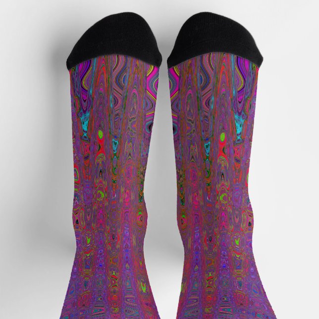 Psychedelic Groovy Magenta Retro Atomic Waves Socks (Top)
