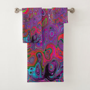 Psychedelic Groovy Magenta Retro Liquid Swirl Bath Towel Set
