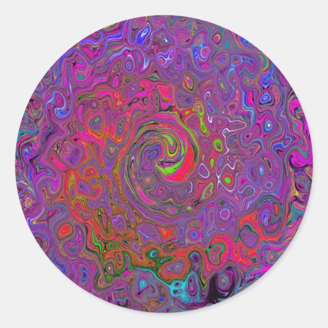 Psychedelic Groovy Magenta Retro Liquid Swirl Classic Round Sticker (Front)