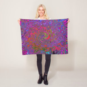 Psychedelic Groovy Magenta Retro Liquid Swirl Fleece Blanket
