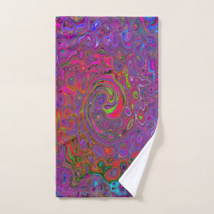 Psychedelic Groovy Magenta Retro Liquid Swirl Hand Towel