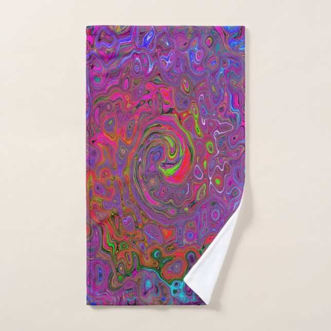 Psychedelic Groovy Magenta Retro Liquid Swirl Hand Towel (Hand Towel)