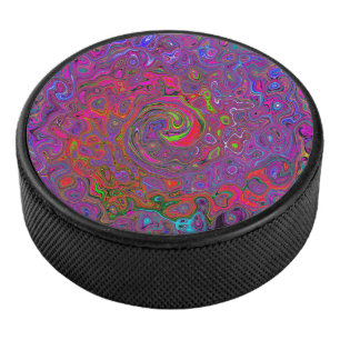 Psychedelic Groovy Magenta Retro Liquid Swirl Hockey Puck