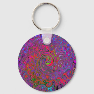 Psychedelic Groovy Magenta Retro Liquid Swirl Key Ring