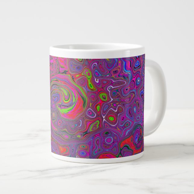 Psychedelic Groovy Magenta Retro Liquid Swirl Large Coffee Mug (Front Right)
