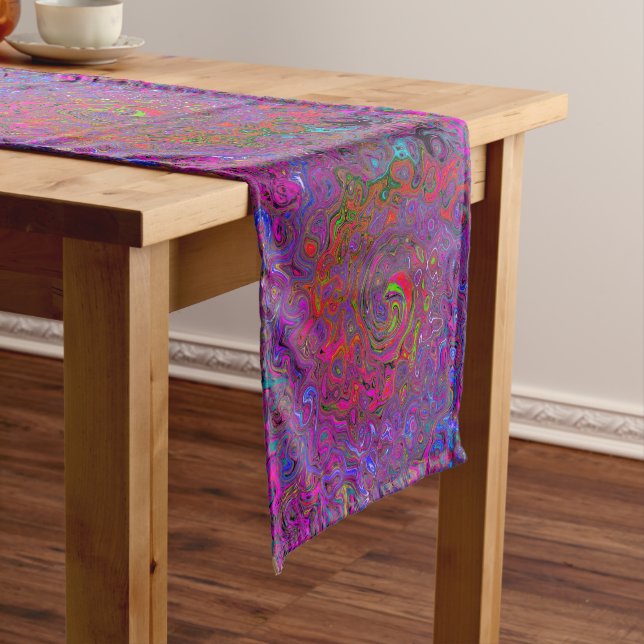 Psychedelic Groovy Magenta Retro Liquid Swirl Long Table Runner (In Situ)