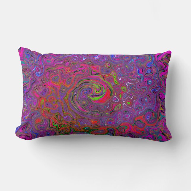 Psychedelic Groovy Magenta Retro Liquid Swirl Lumbar Cushion (Front)