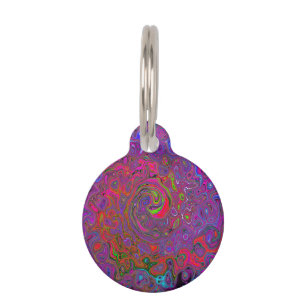 Psychedelic Groovy Magenta Retro Liquid Swirl Pet Tag