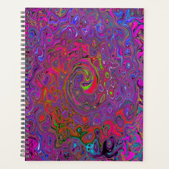 Psychedelic Groovy Magenta Retro Liquid Swirl Planner (Front)