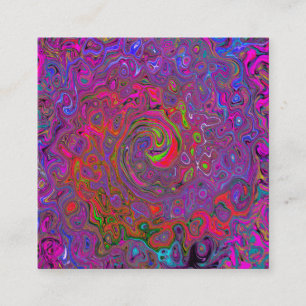 Psychedelic Groovy Magenta Retro Liquid Swirl Square Business Card