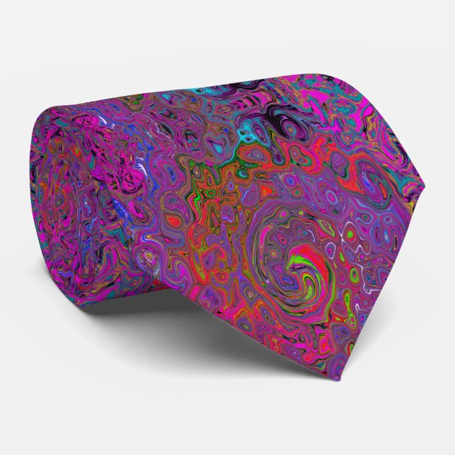 Psychedelic Groovy Magenta Retro Liquid Swirl Tie (Rolled)