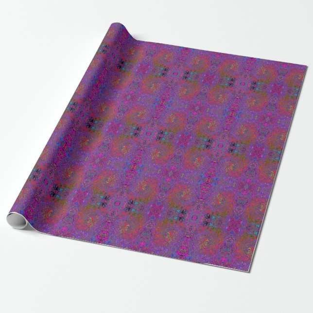 Psychedelic Groovy Magenta Retro Liquid Swirl Wrapping Paper (Unrolled)