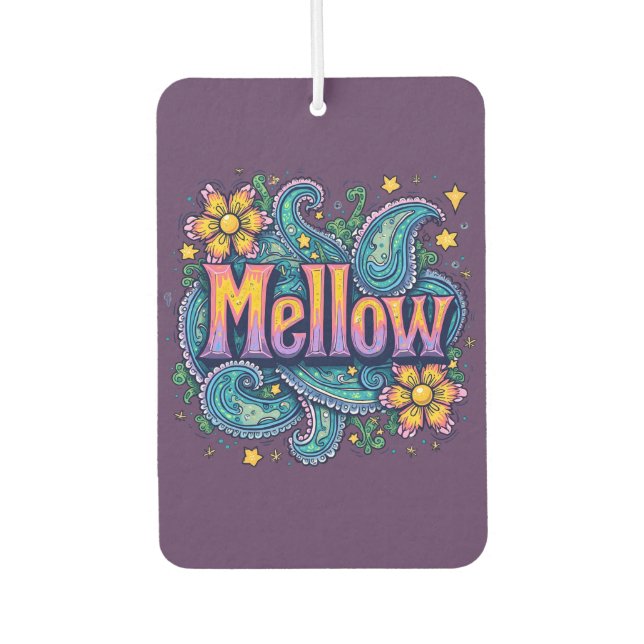 Psychedelic Groovy "Mellow" Retro Hippie Art Car Air Freshener (Front)
