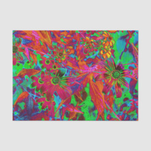 Psychedelic Groovy Red and Green Wildflowers Tissue Paper