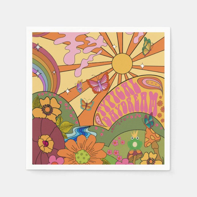 Psychedelic Groovy Retro Paper Party Napkins (Front)