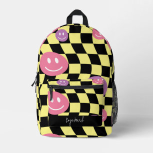 Psychedelic Groovy Smiley Chequerboard, Y2K 90s Printed Backpack
