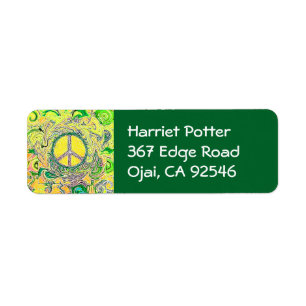 Psychedelic Groovy Trippy Fine Peace Sign Return Address Label