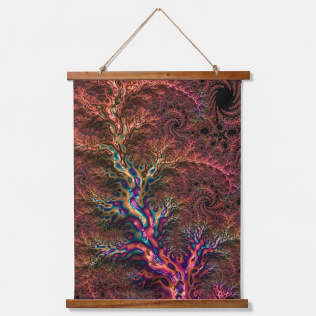 Psychedelic Groovy Trippy Funky Colourful Fractal Hanging Tapestry (Front)
