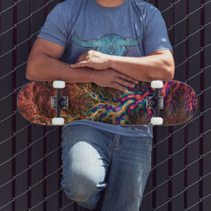 Psychedelic Groovy Trippy Funky Colourful Fractal Skateboard