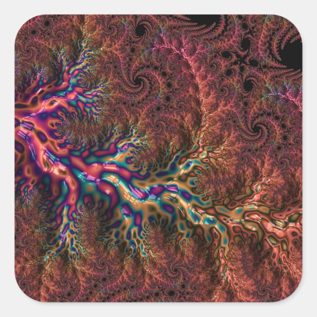 Psychedelic Groovy Trippy Funky Colourful Fractal Square Sticker (Front)