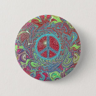 Psychedelic Groovy Trippy Peace Sign 6 Cm Round Badge