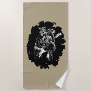 Psychedelic Guitar Squirrel - Funny Vintage Rock Beach Towel