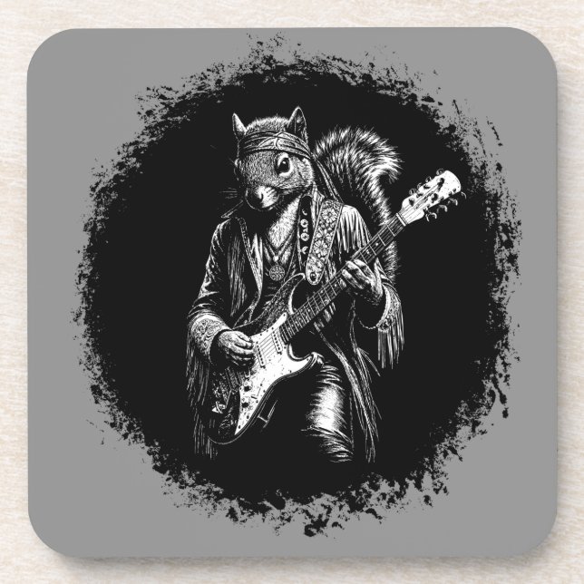 Psychedelic Guitar Squirrel - Funny Vintage Rock Coaster (Front)