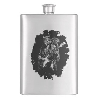 Psychedelic Guitar Squirrel - Funny Vintage Rock Hip Flask
