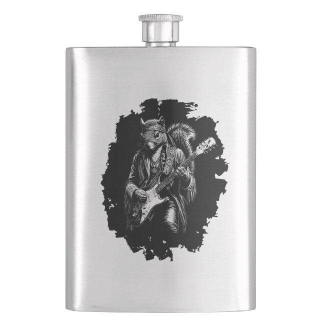 Psychedelic Guitar Squirrel - Funny Vintage Rock Hip Flask (Front)