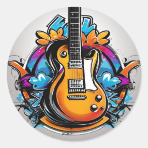 Psychedelic Guitar T-Shirt Classic Round Sticker