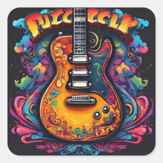Psychedelic Guitar T-Shirt Square Sticker