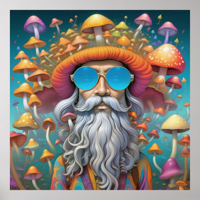 Psychedelic Guru Trippy Hippie Mushroom  Poster (Front)