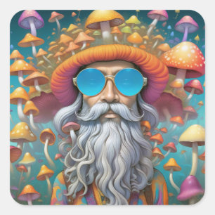 Psychedelic Guru Trippy Hippie Mushroom Square Sticker