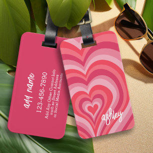 Psychedelic Hearts Calligraphy Script Name Pinks Luggage Tag