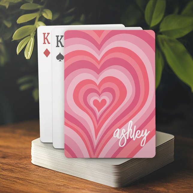 Psychedelic Hearts Calligraphy Script Name Pinks Playing Cards (Custom Playing Cards)