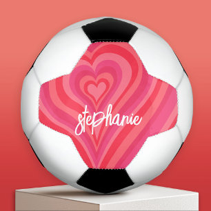 Psychedelic Hearts Calligraphy Script Name Pinks Soccer Ball