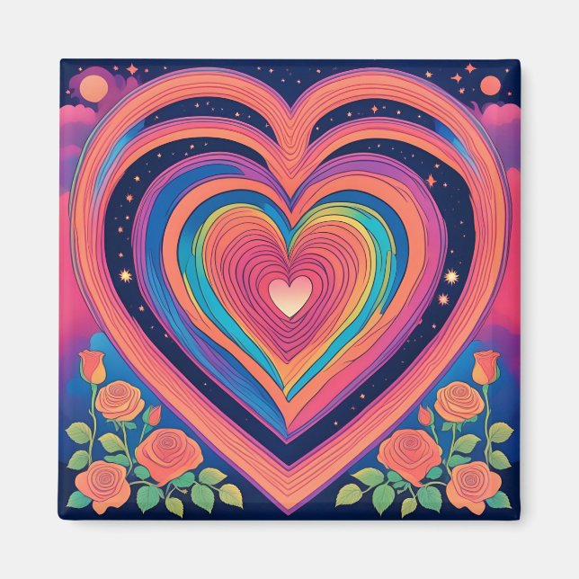 Psychedelic Hearts & Galactic Roses Magnet (Front)