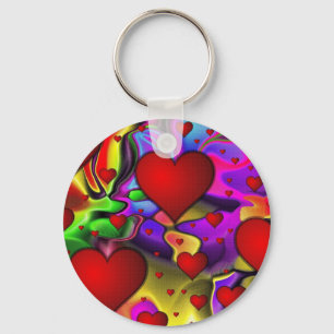 Psychedelic Hearts Key Ring