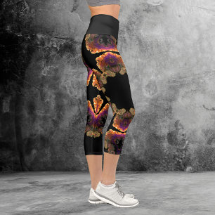 Psychedelic Hippie Black Gold and Purple Leggings