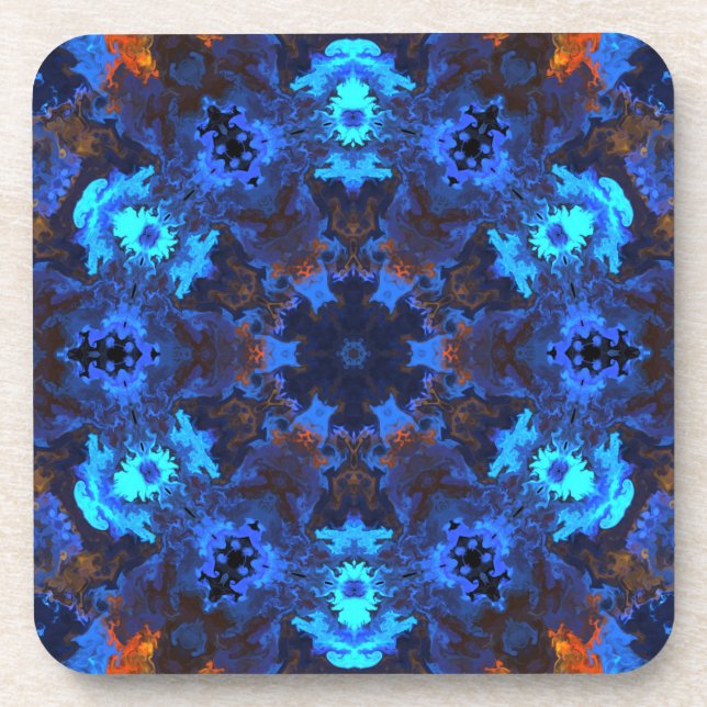 Psychedelic Hippie Blue and Orange Coaster (Front)