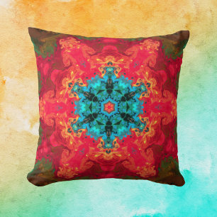 Psychedelic Hippie Blue and Red Cushion