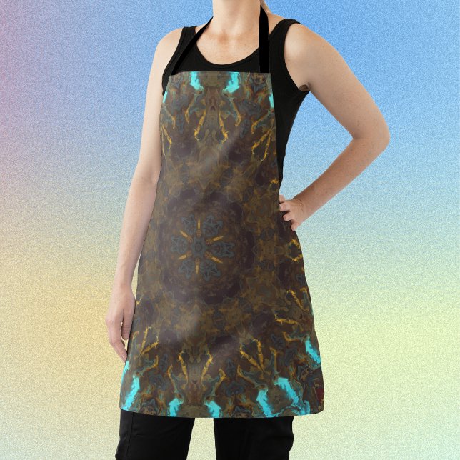 Psychedelic Hippie Blue Gold and Dark Red Apron (Creator Uploaded)