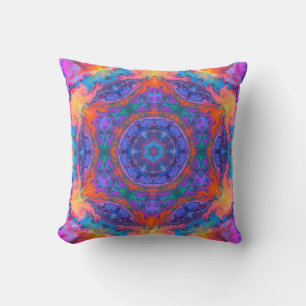 Psychedelic Hippie Blue Orange and Pink Cushion