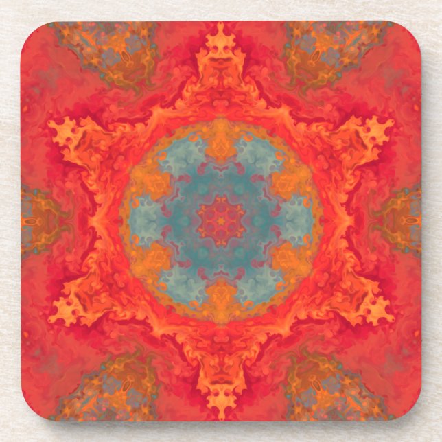 Psychedelic Hippie Blue Orange and Red Coaster (Front)