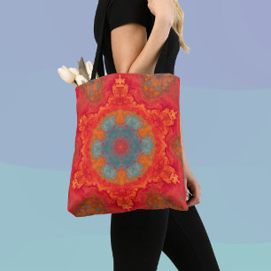 Psychedelic Hippie Blue Orange and Red Tote Bag