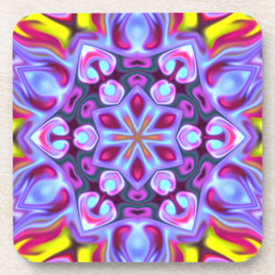 Psychedelic Hippie Blue Pink and Yellow Coaster