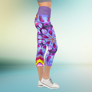 Psychedelic Hippie Blue Pink and Yellow Leggings