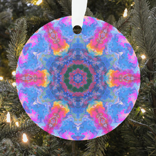 Psychedelic Hippie Blue Pink and Yellow Ornament