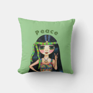 Psychedelic Hippie Chick Peace Sign Headband 1960s Cushion